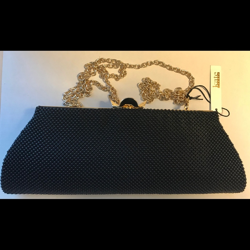 Kate Landry beaded black evening clutch NWT